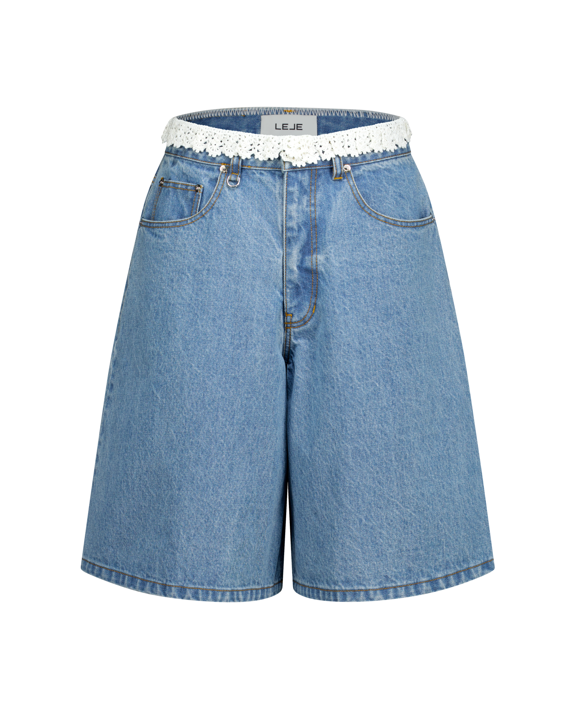 'IVY' Hand-Crocheted Trimmed  Denim Shorts